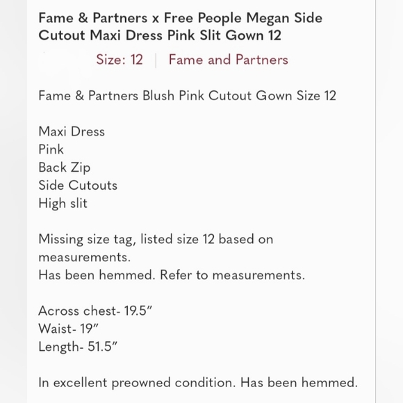 Fame & Partners x Free People 12 Megan Side Cutout Maxi Dress Gown Blush Pink - Picture 6 of 16